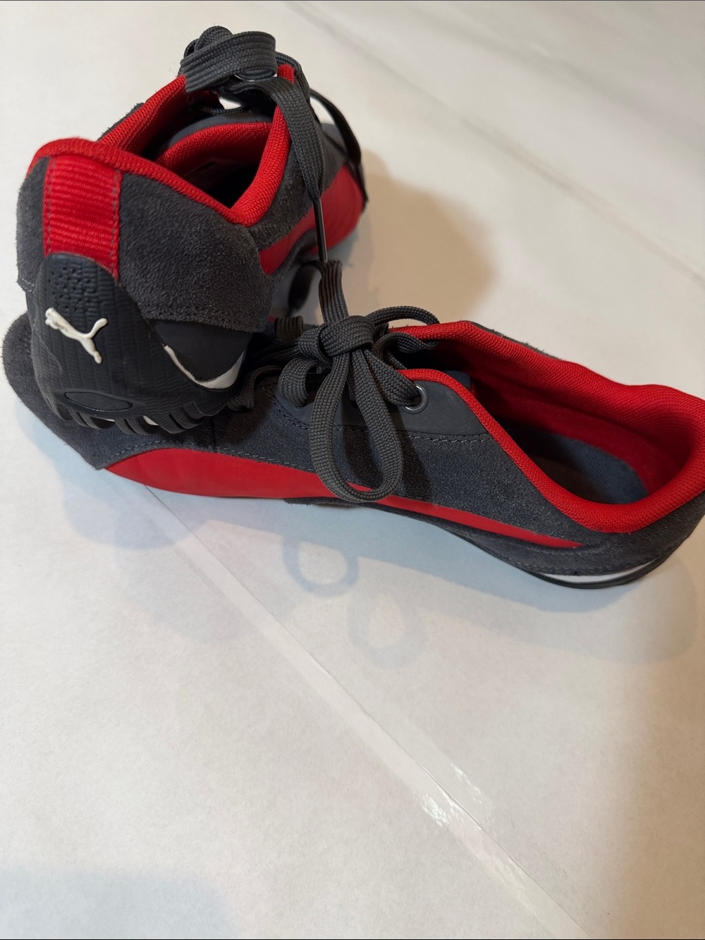 Puma Gray and Red Suede Low-Top Sneakers